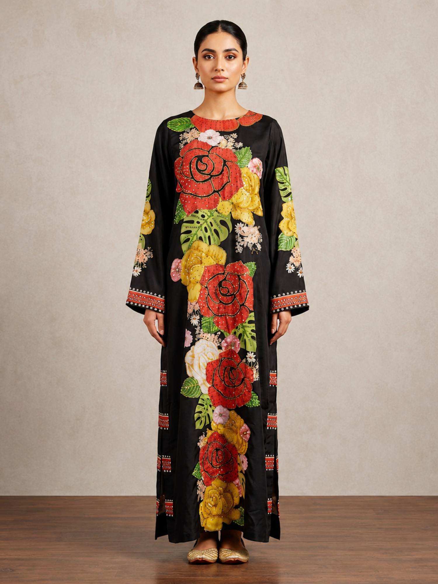 noir blossom hand embellished kaftan noir blossom hand embellished kaftan